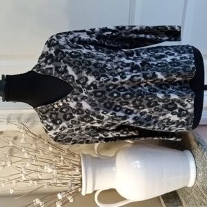 Leopard Print Black Gray Pattern Top with Metallic Sequin Details Size M